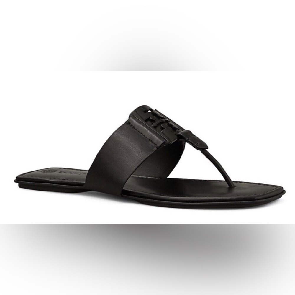 * SOLD Tory Burch Georgia Sandal Thong Comfort Leather Perfect Black, Sz 9 - Picture 2 of 12